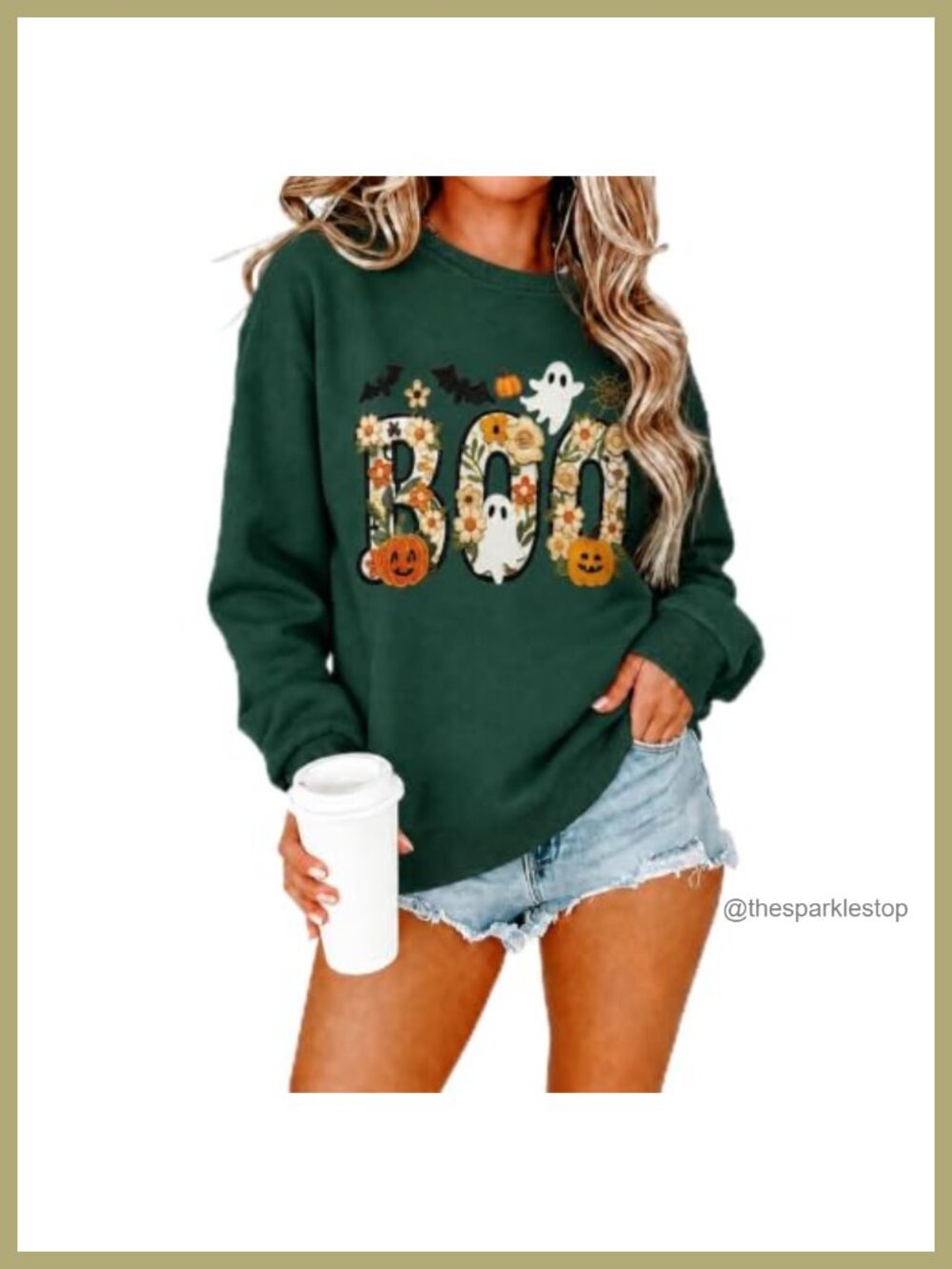 Womens Halloween Boo Embroidered Crewneck Sweatshirt Fall Pullover